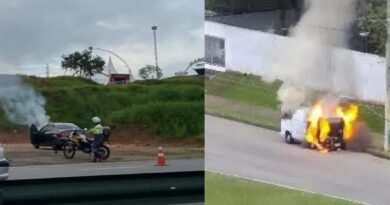 DOIS VEÍCULOS PEGAM FOGO EM MENOS DE 30 MINUTOS E MOBILIZAM BOMBEIROS EM SÃO JOSÉ DOS CAMPOS