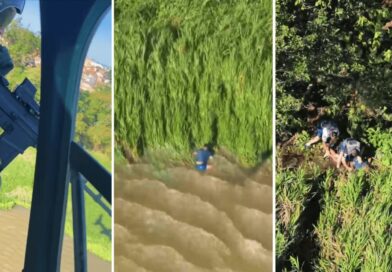 PULOU NO RIO PARA FUGIR: SUSPEITO É CERCADO PELO ÁGUIA E PRESO NA MARGEM DO PARAÍBA EM SÃO JOSÉ