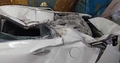 SUSTO NO SHOPPING: ESTRUTURA DESPENCA SOBRE CARRO COM DUAS PESSOAS DURANTE VENTOS FORTES