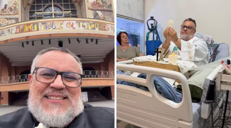 “VIVER É UM MILAGRE”: PADRE QUE CELEBRA MISSAS DA CAMA SUPERA INTERNAÇÕES E VAI AGRADECER EM APARECIDA